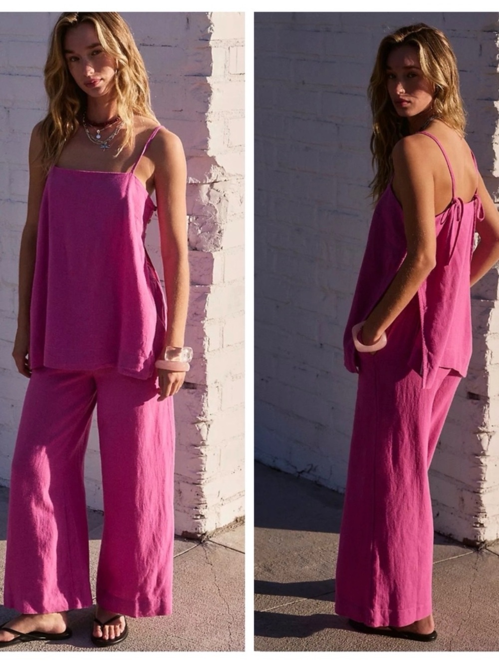 Free People Sightseer Linen Set – Sold Out Pink -Size Medium